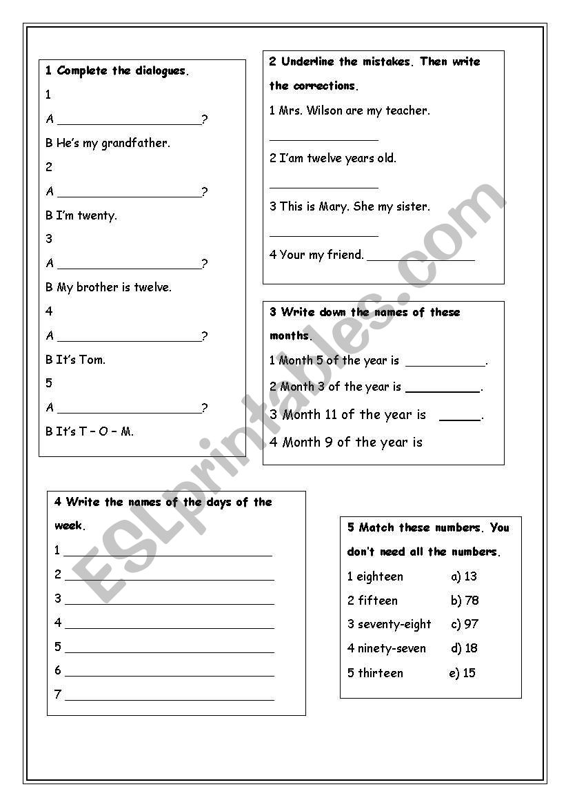 elementary test worksheet