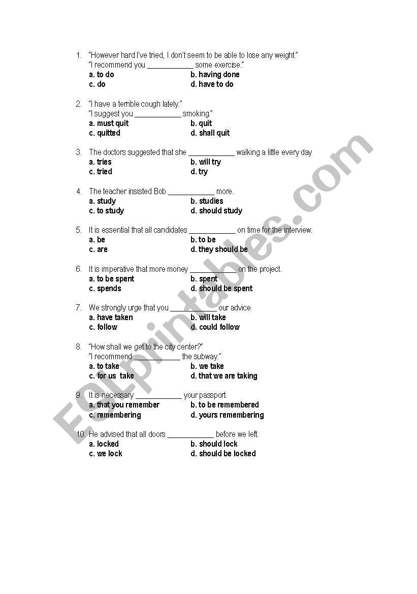 Subjunctive worksheet