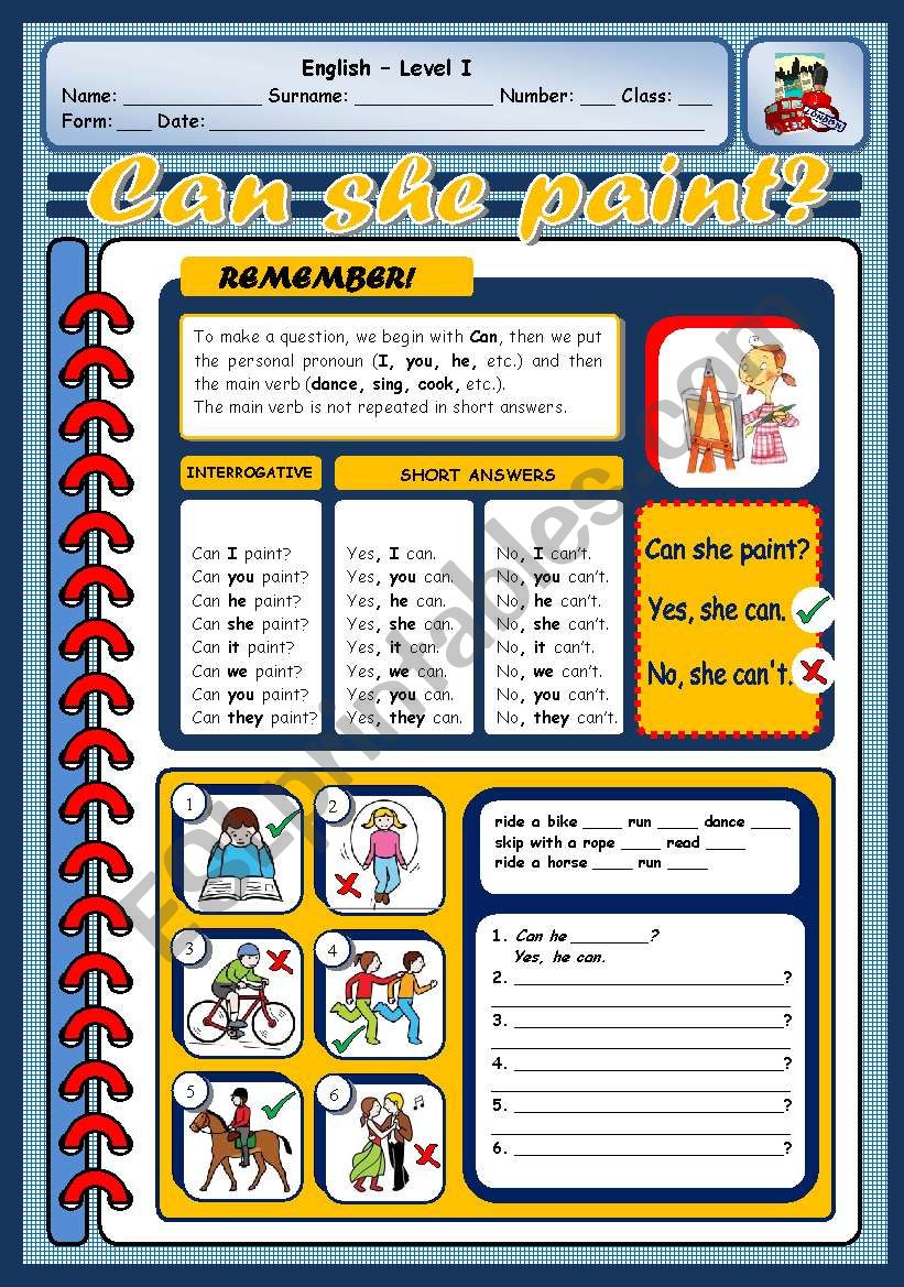 CAN SHE PAINT? worksheet