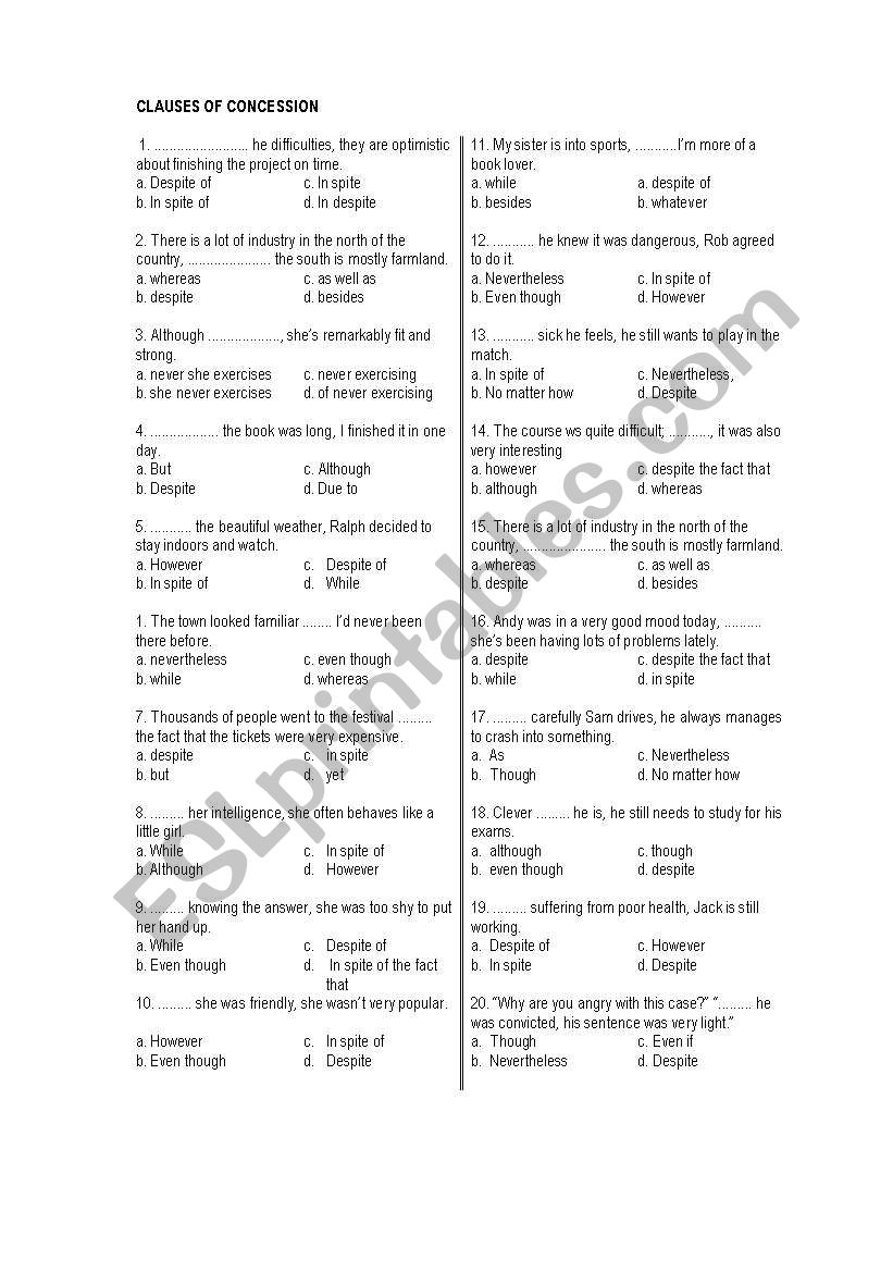 clauses practice worksheet