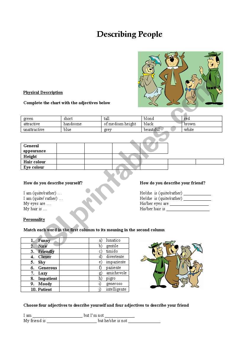 Describing people worksheet