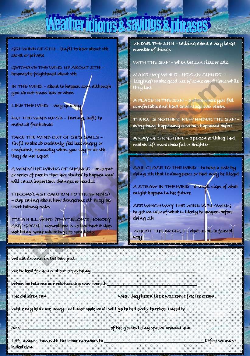 Weather idioms part III worksheet