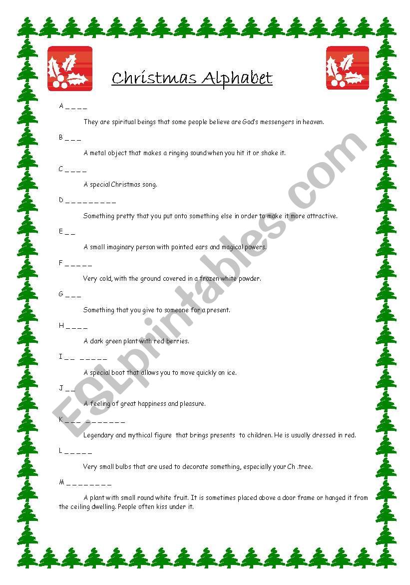 Christmas alphabet quiz worksheet