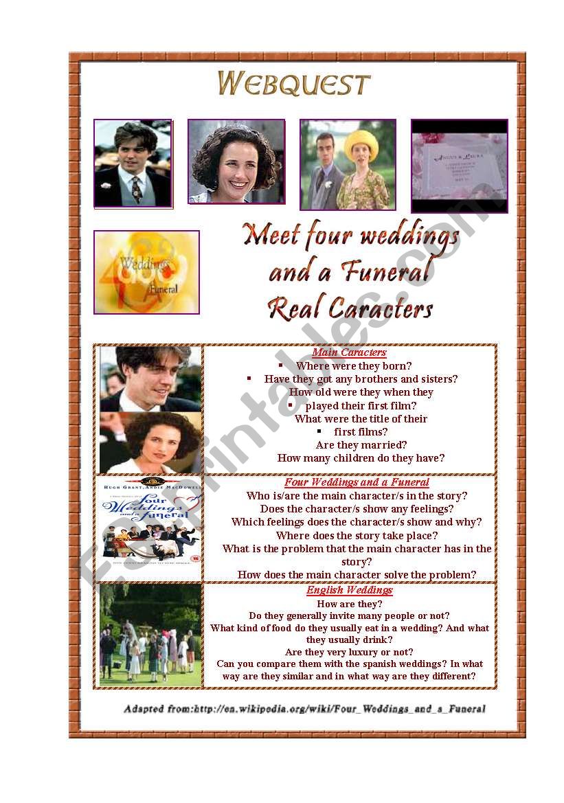 four weddings and a funeral webquest