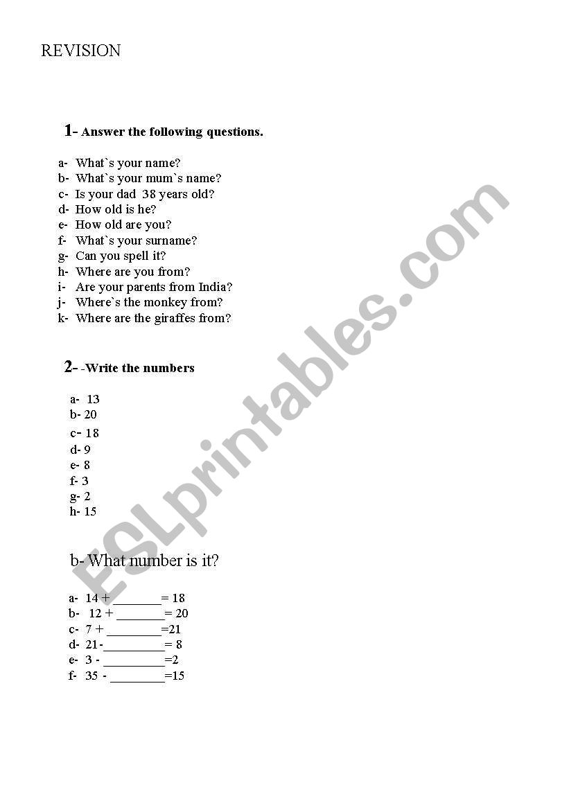 Revision worksheet