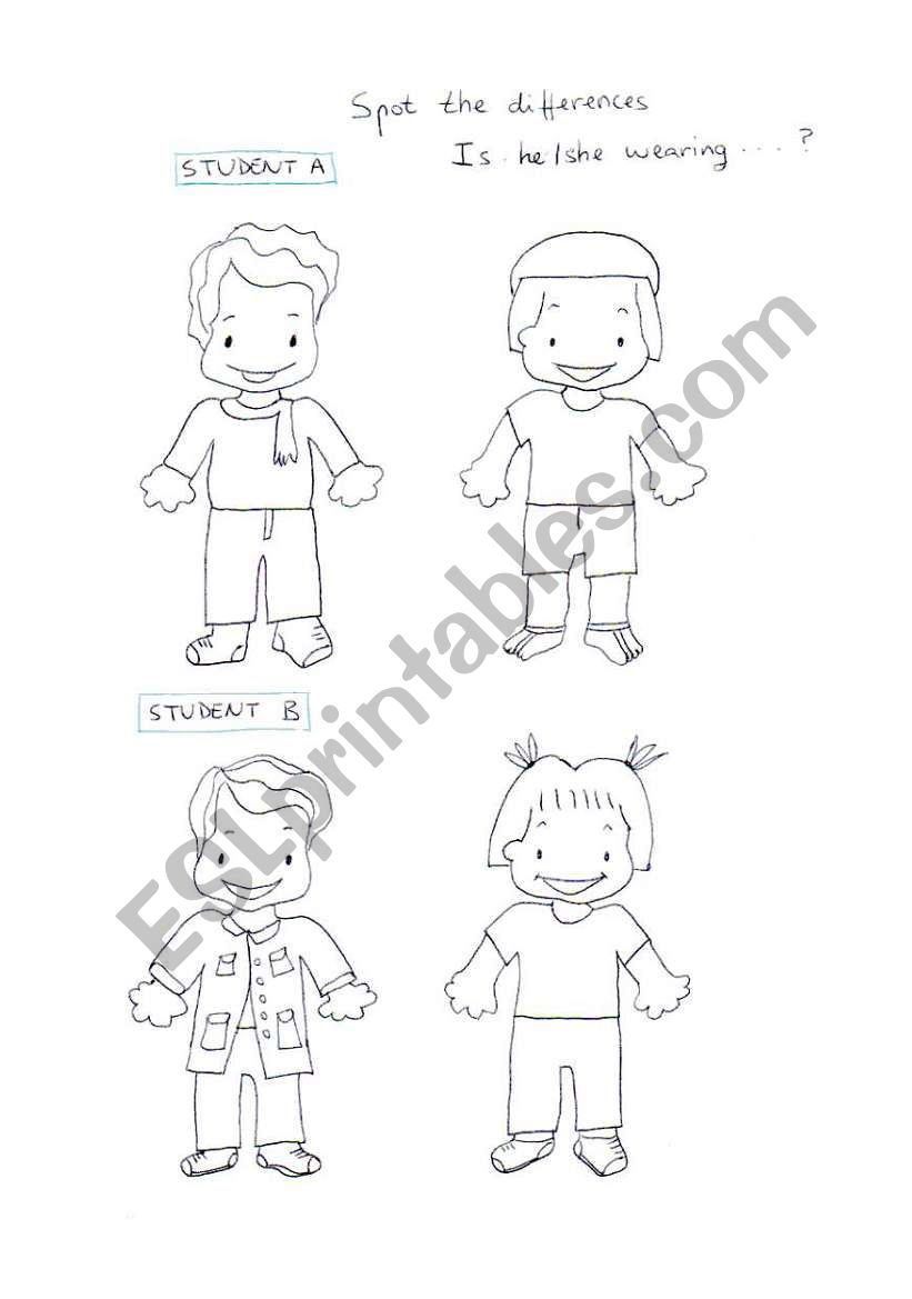 clothes. Spot the differences worksheet