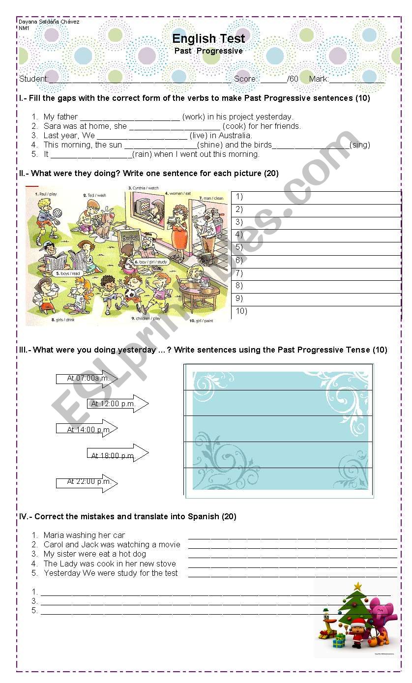 Test  Past Continuous worksheet