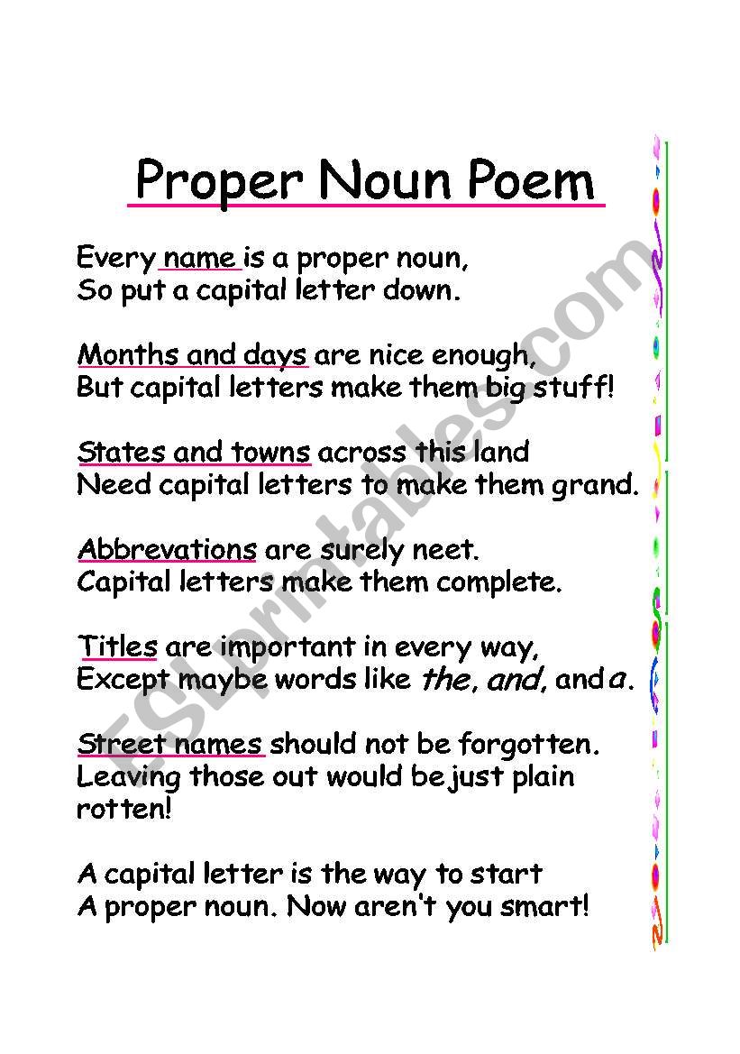 Proper Noun Poem worksheet