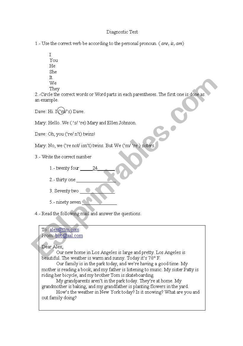 Diagnostic Test worksheet