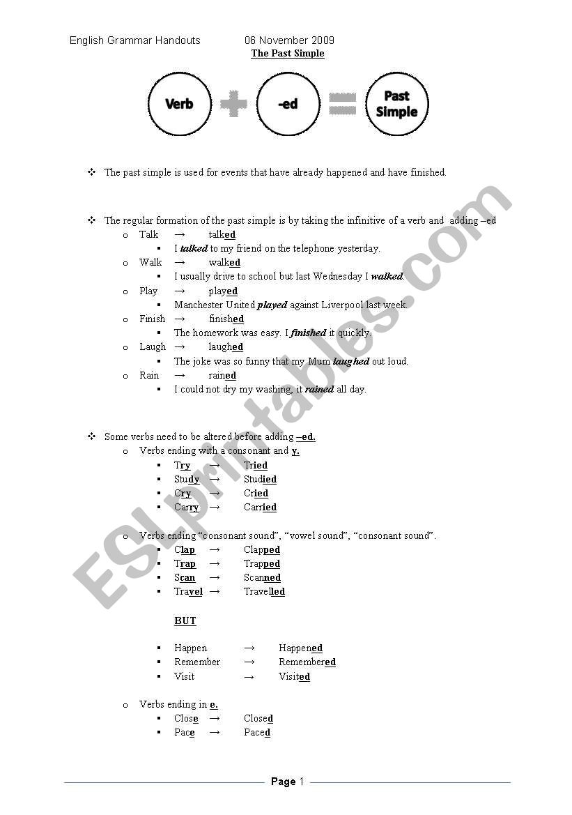 The Past Simple Tense worksheet