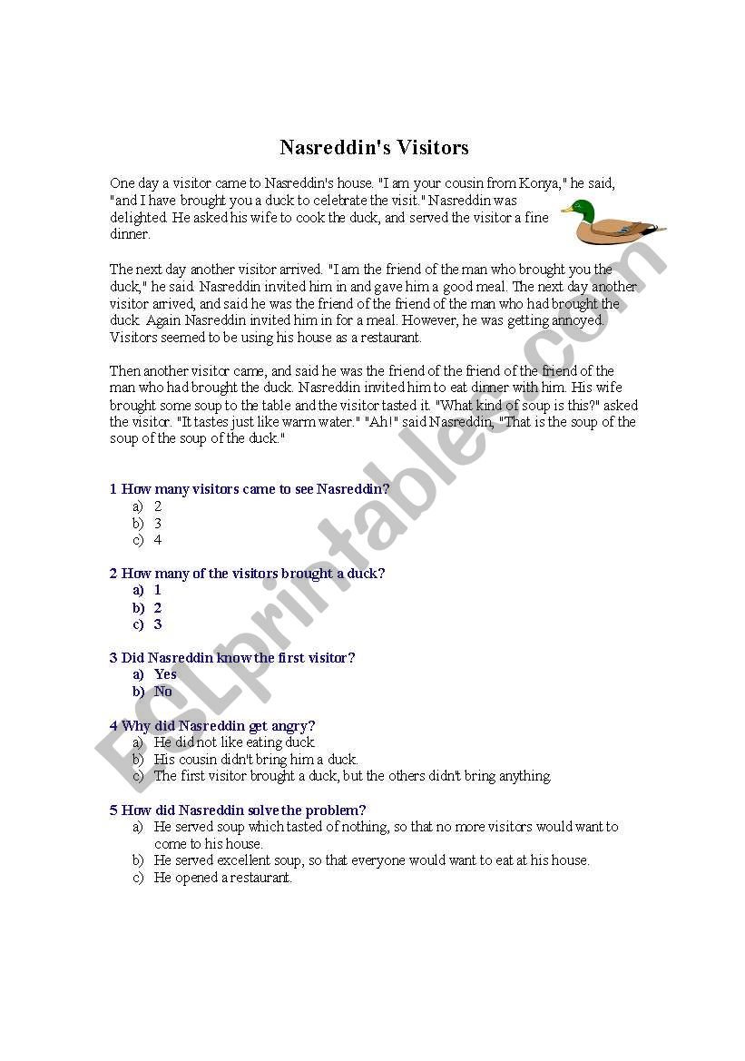 Visitors worksheet