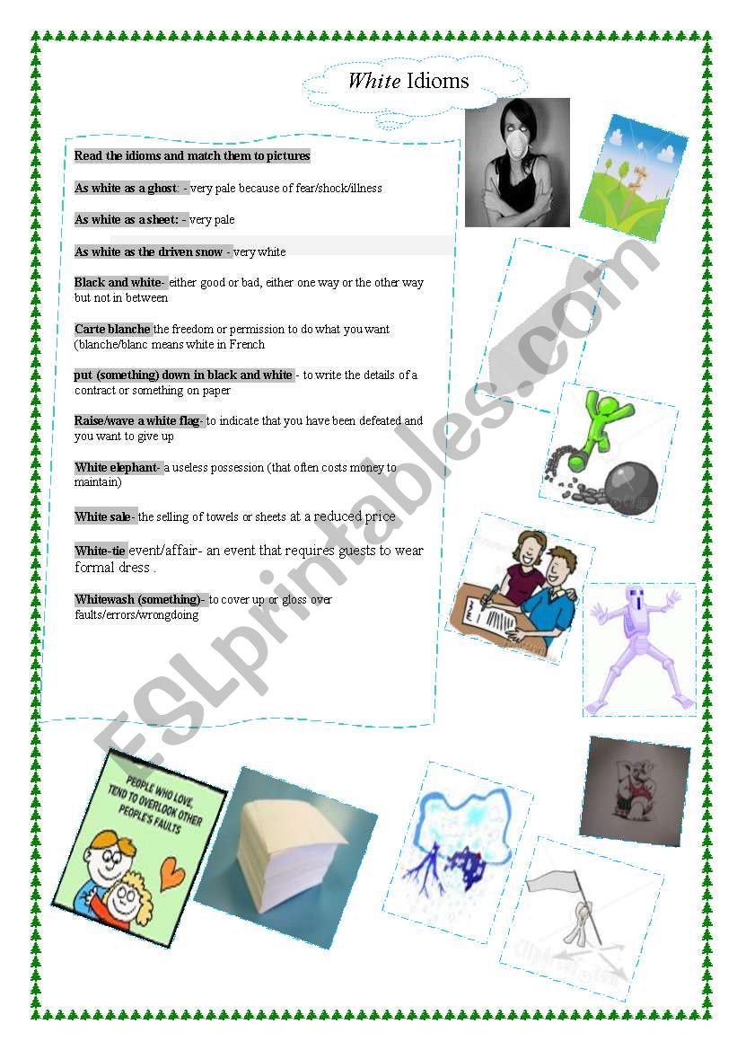 Idioms with colours -White worksheet