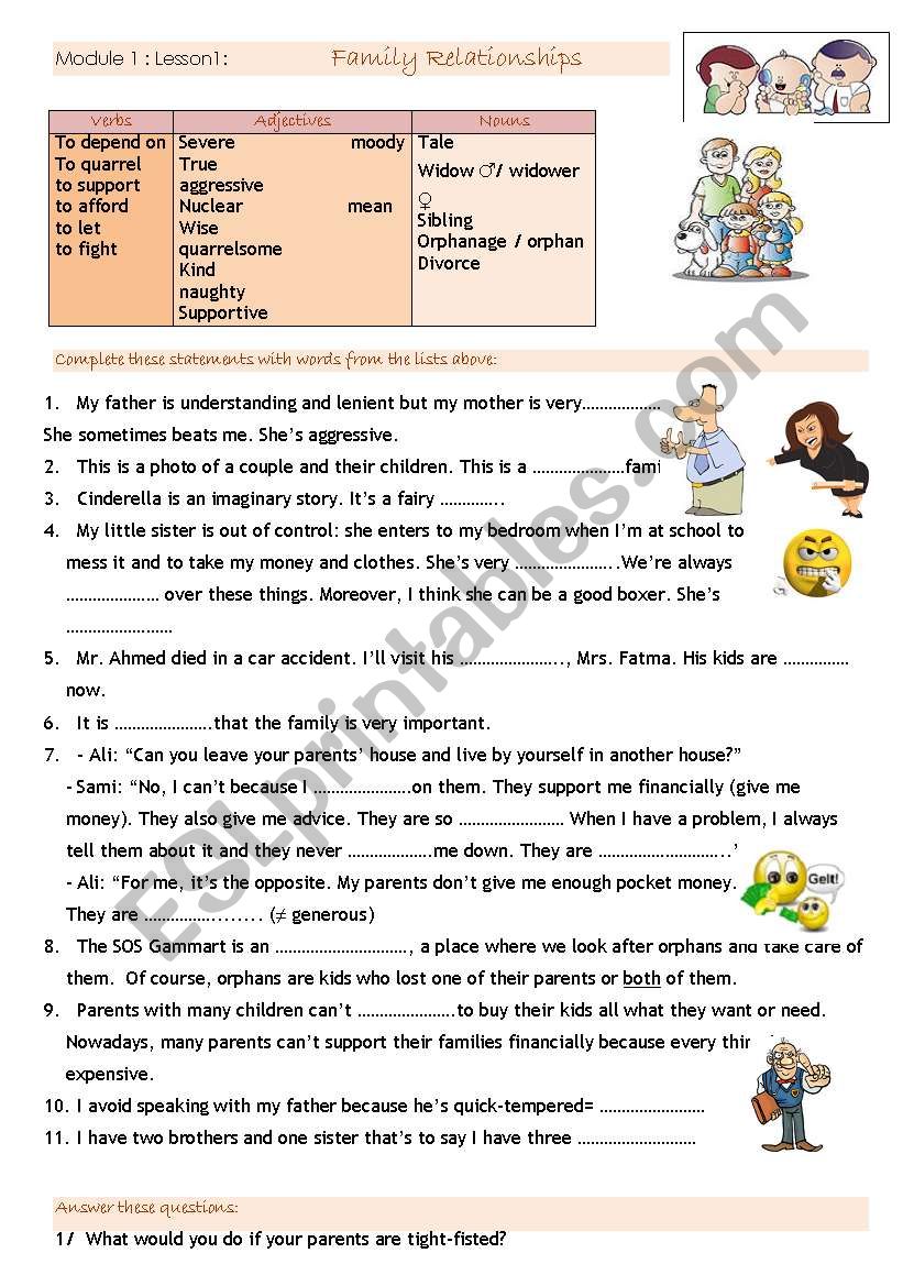 Family relationships  worksheet