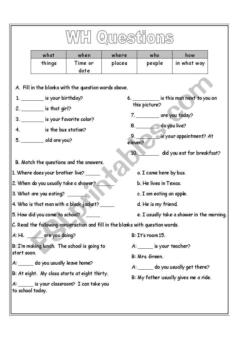 WH questions worksheet