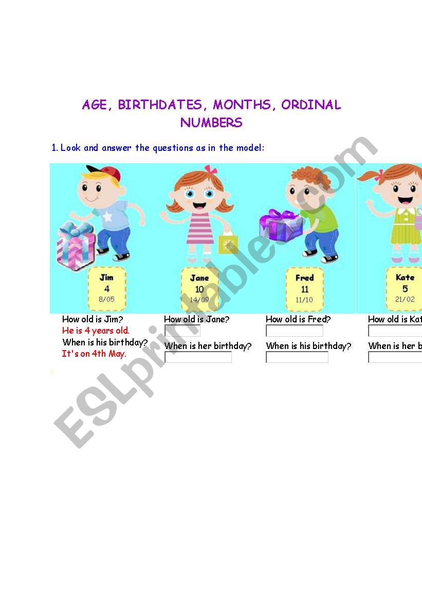 ordinals worksheet