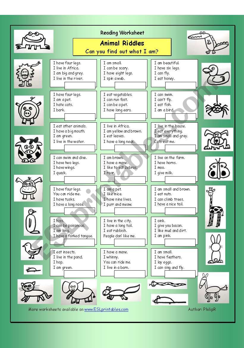 Animal Riddles 1 (Easy) worksheet