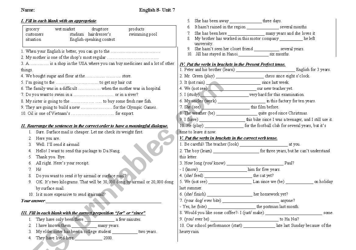 General test worksheet