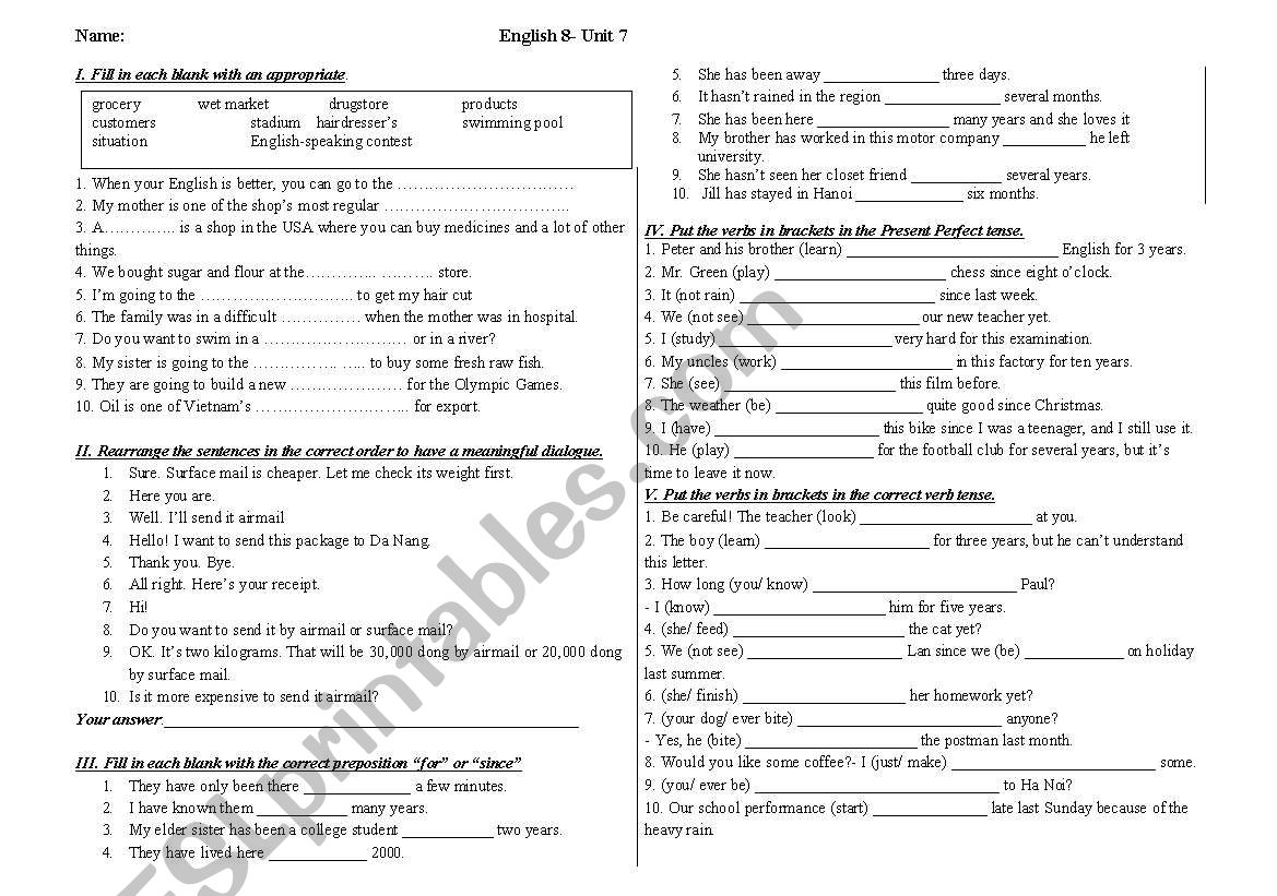 General test worksheet