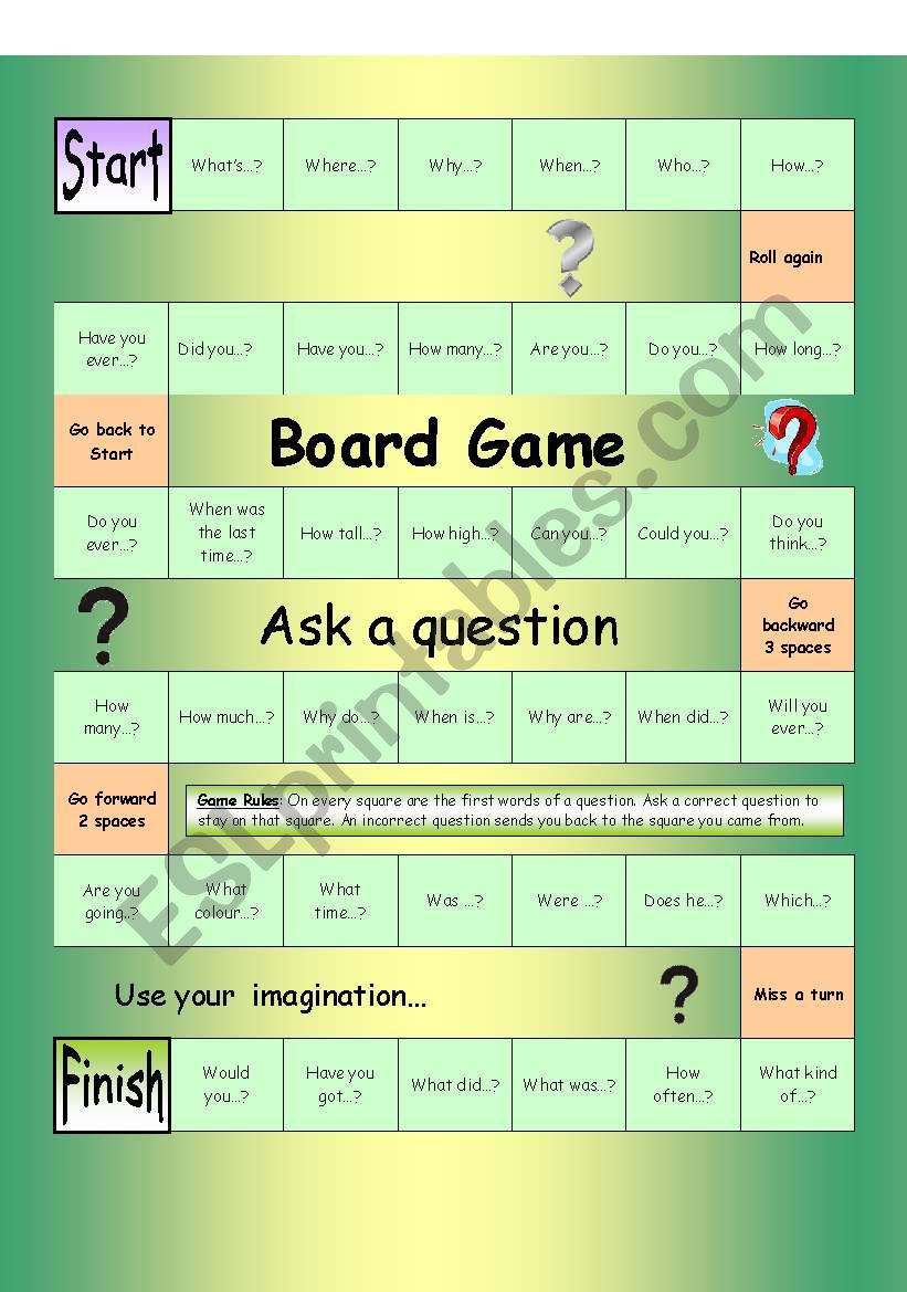 Board Game - Ask a Question (Easy) - ESL worksheet by PhilipR