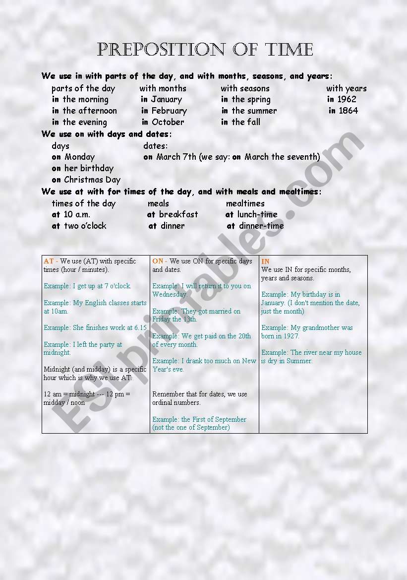 prepositions of time worksheet