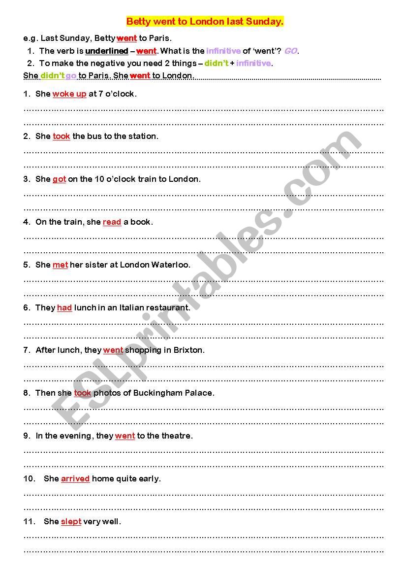 PAST SIMPLE Betty Browns day out  - grammar worksheet