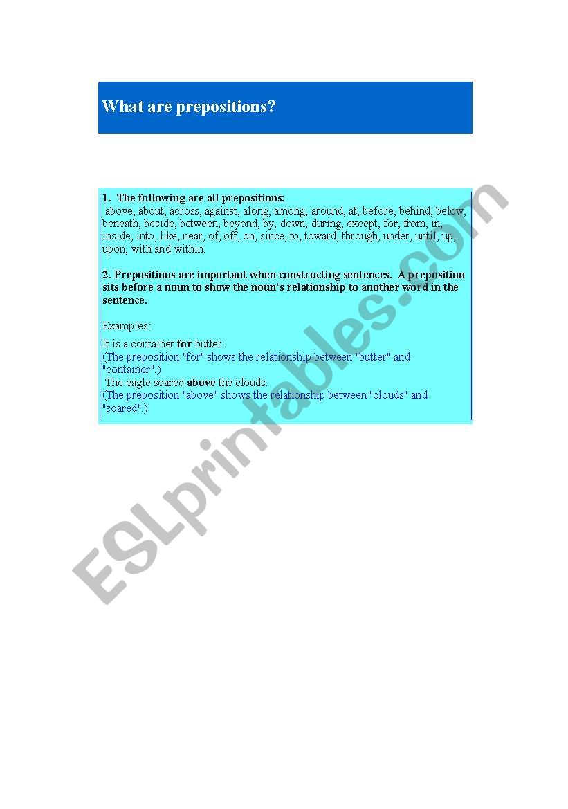 Preposition Tutorial worksheet