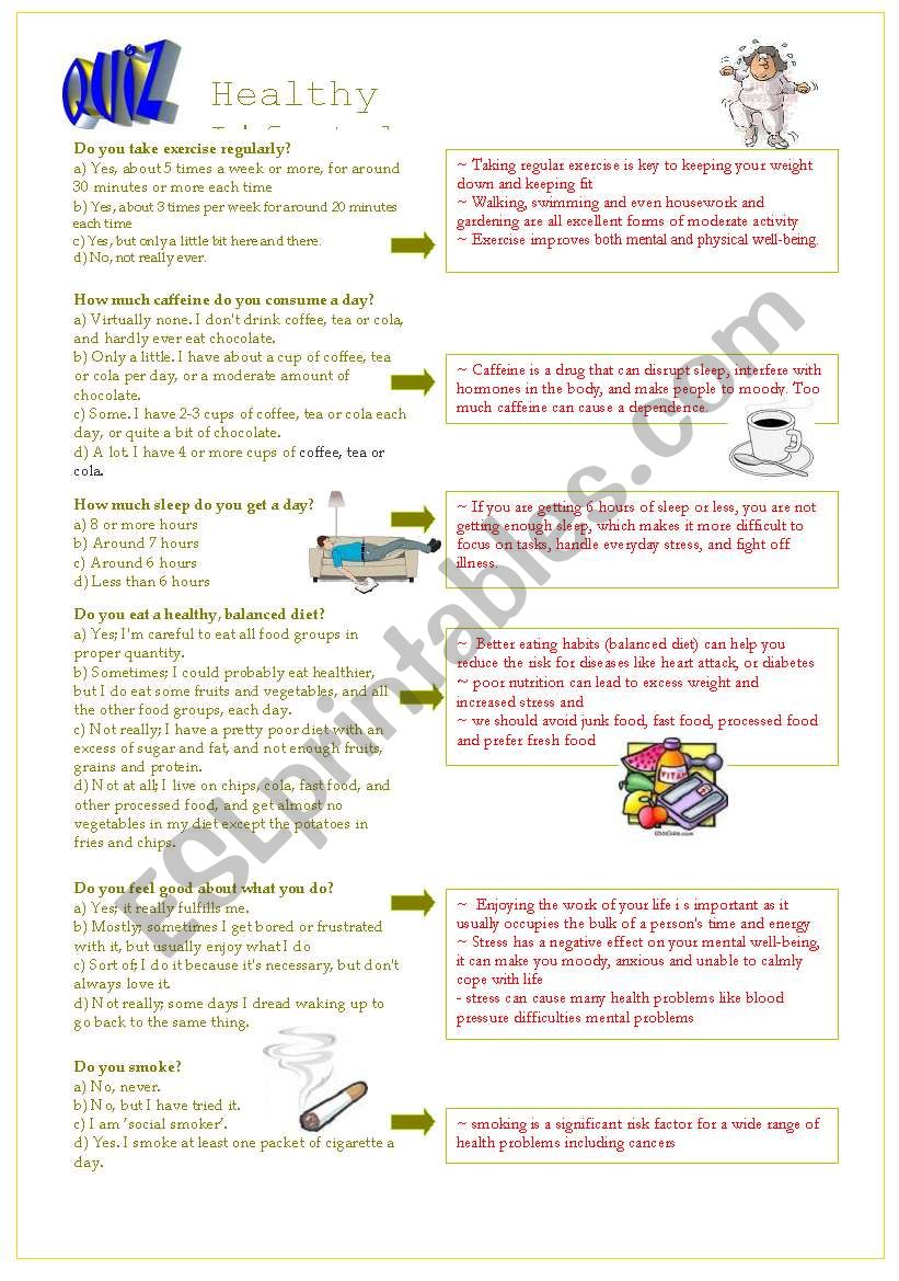 healthy living worksheet