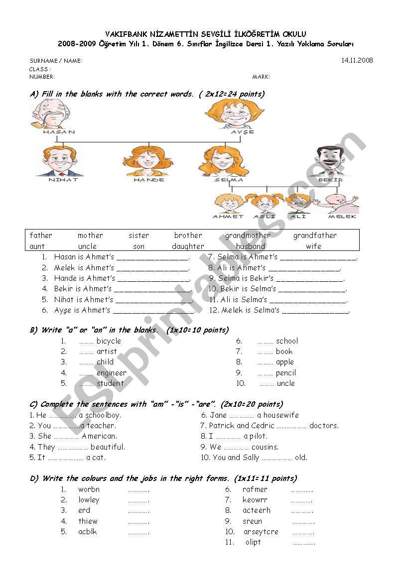 family worksheet