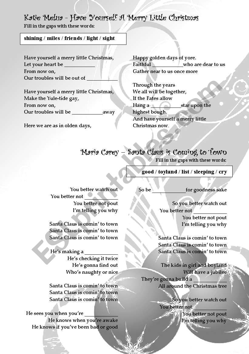 Christmas songs 2 worksheet