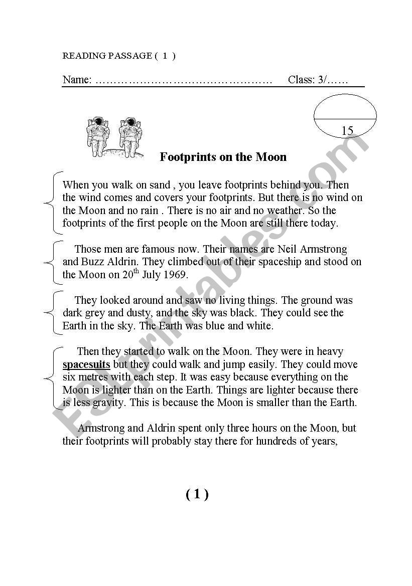 Footprints on the moon worksheet