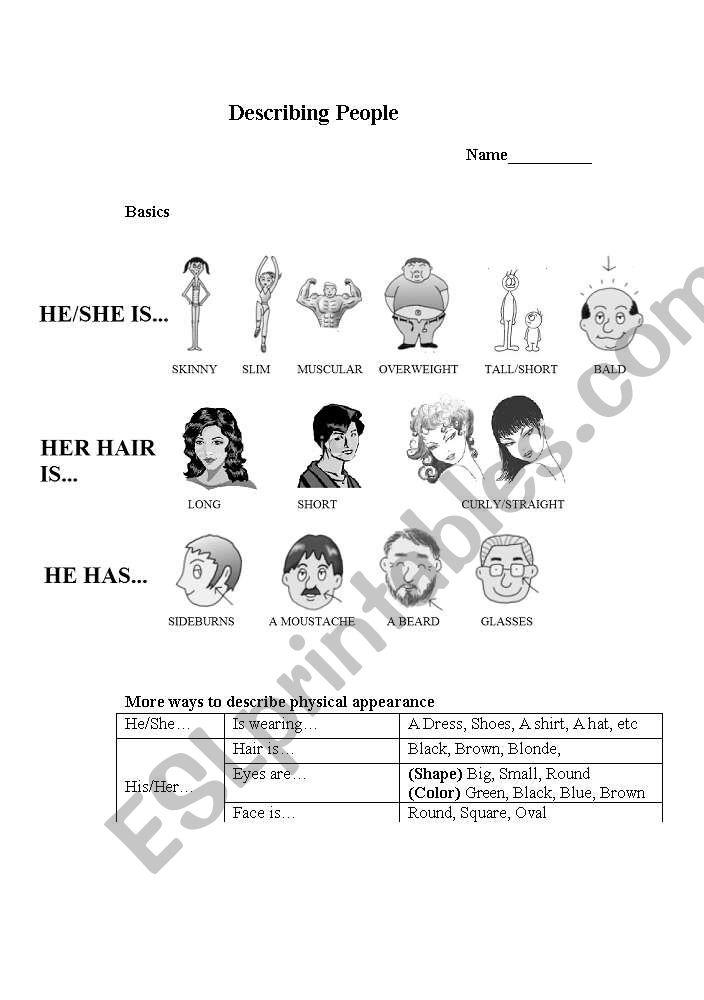 Describing People worksheet