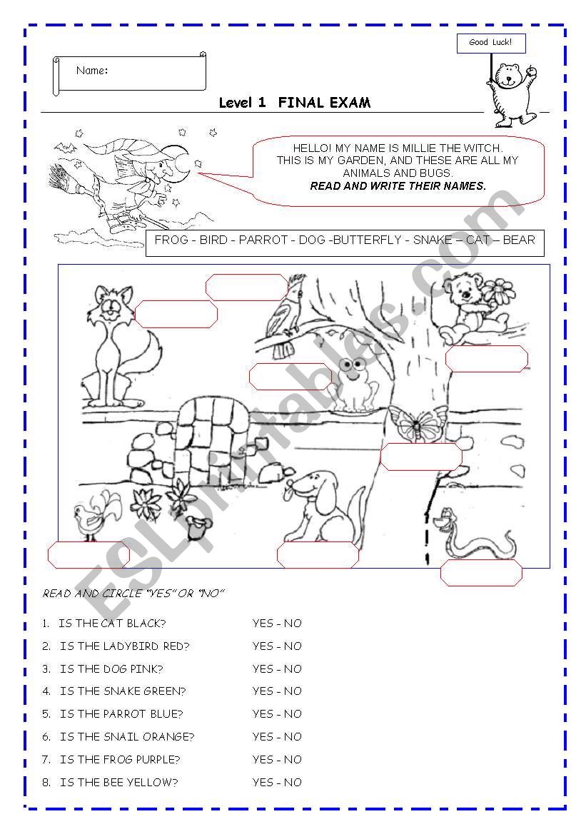 TEST - Final exam  for very young kids!!!  - 3 pages - EDITABLE - B&W