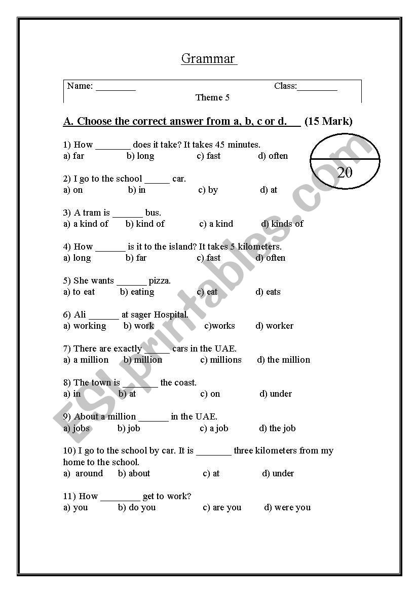 Grammar test worksheet