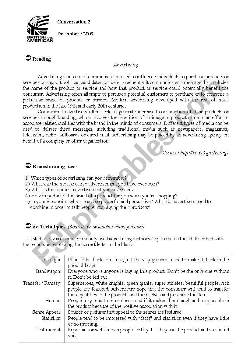 Conversation Class about Advertising (StudentÂ´s Copy)
