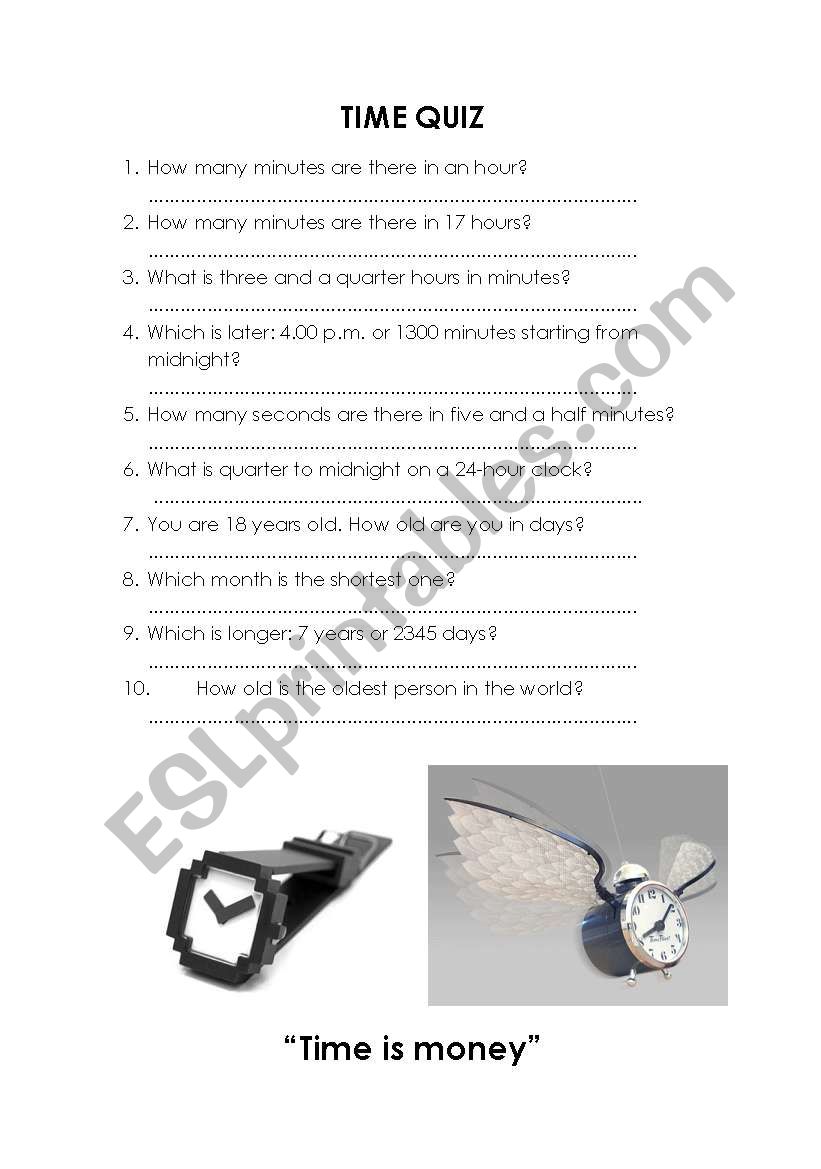 Time quiz worksheet