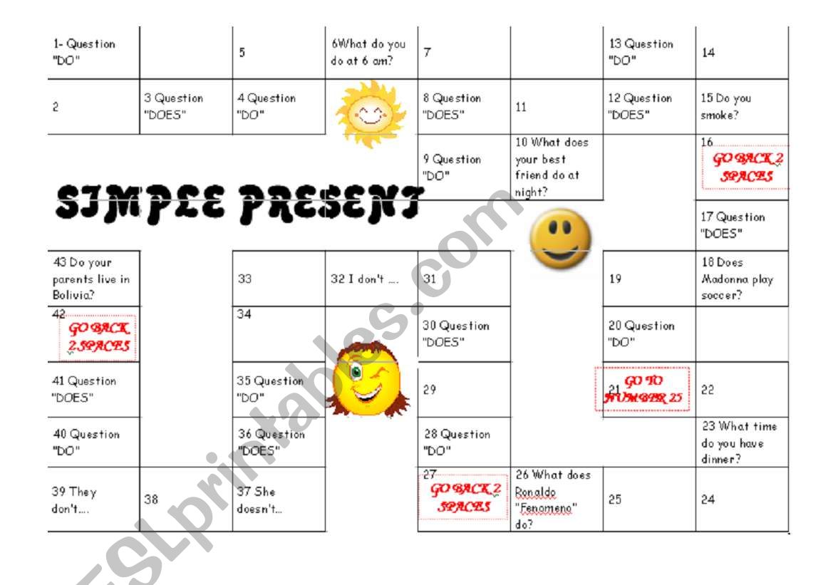 simple present board game worksheet