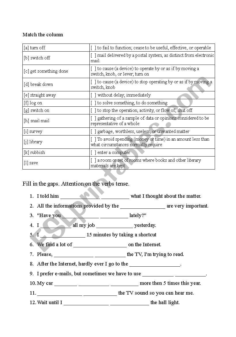 Eletronic Equipaments Actions Vocabulary