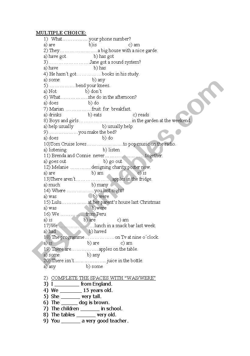 multiple choice pre intermediate tenses