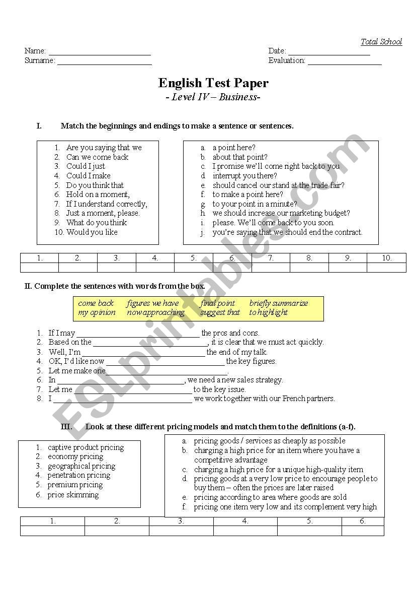 Business English  worksheet