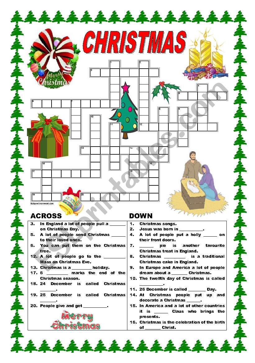 Christmas crossword worksheet