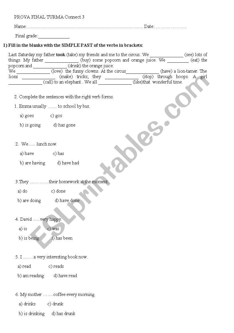 Exam elementrary worksheet