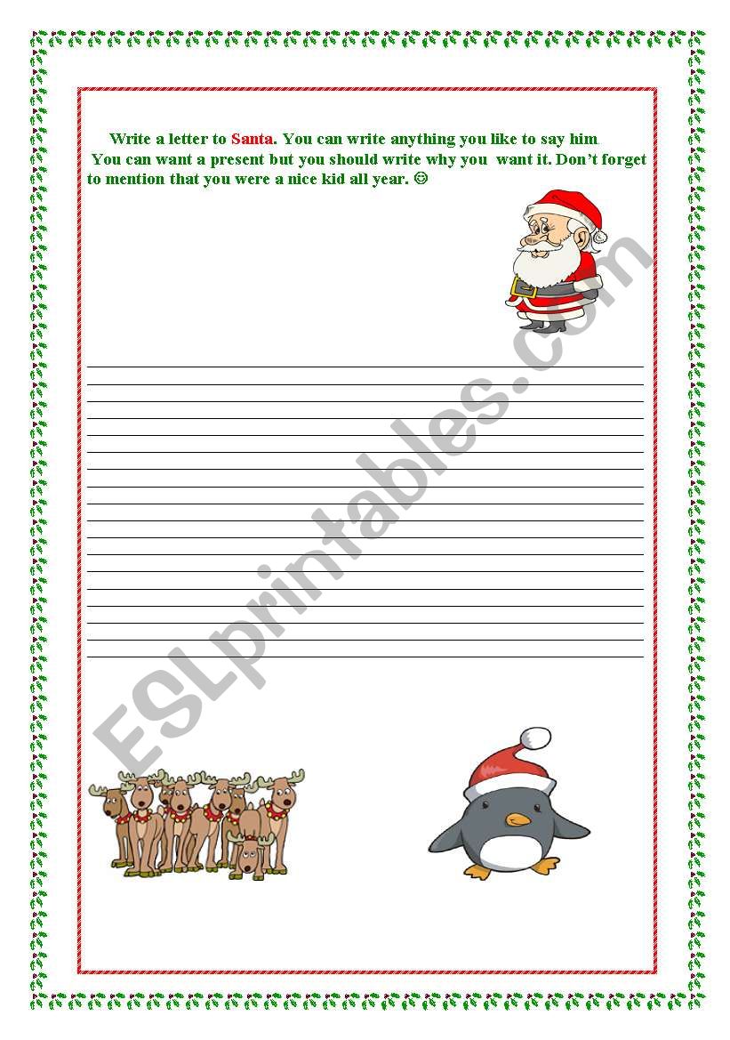 writing a letter to santa worksheet