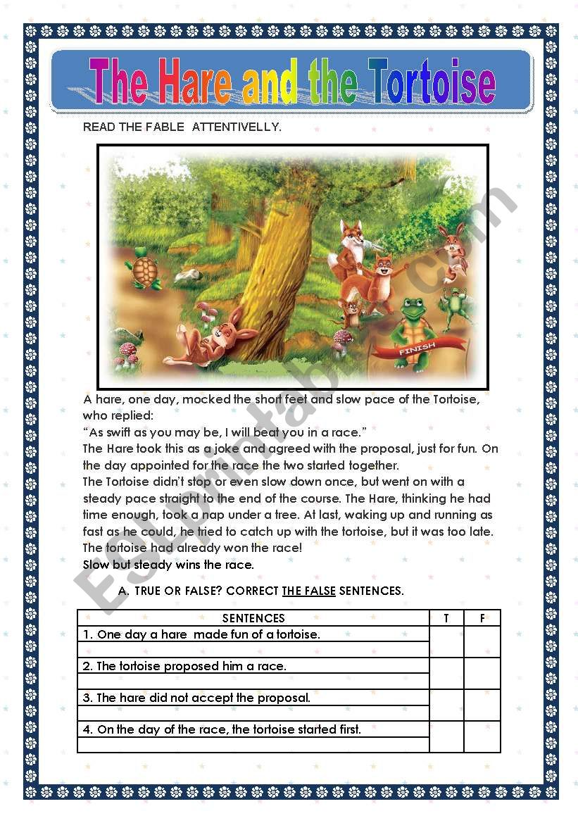 THE HARE AND THE TORTOISE worksheet