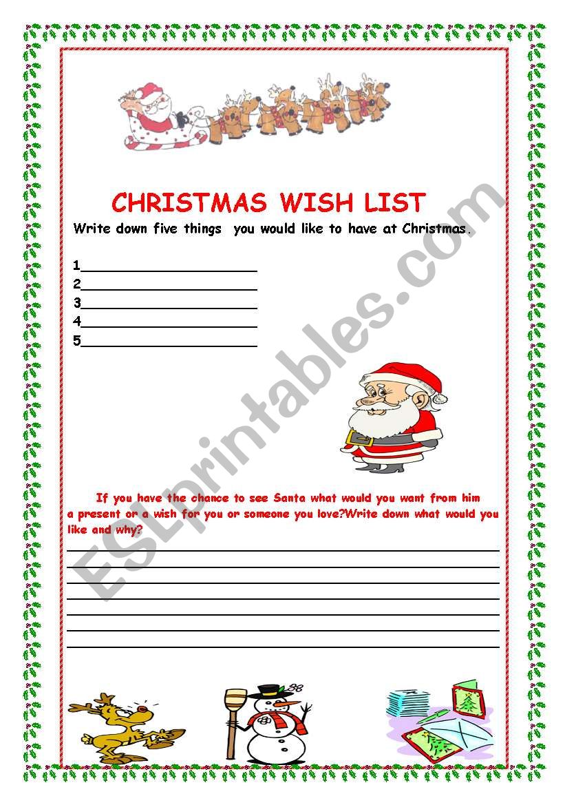 christmas wish list worksheet