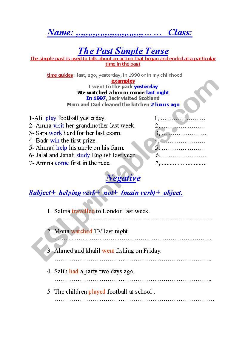 Simple past & negative worksheet