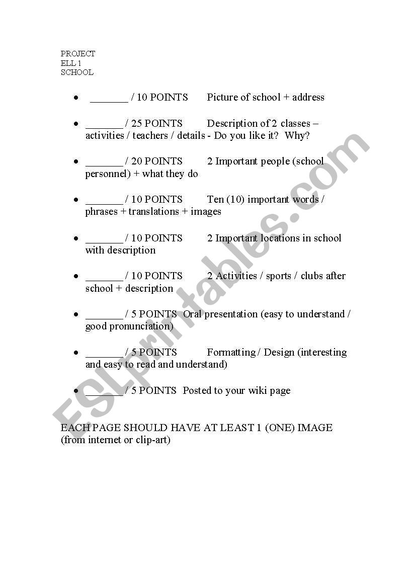 Project - Present your school worksheet