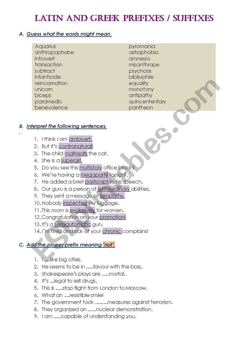 Latin and Greek Prefixes/Suffixes