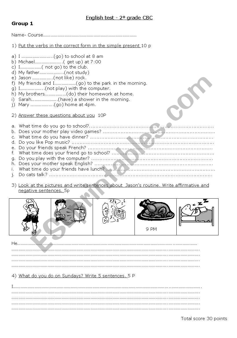 Simple Present Test worksheet