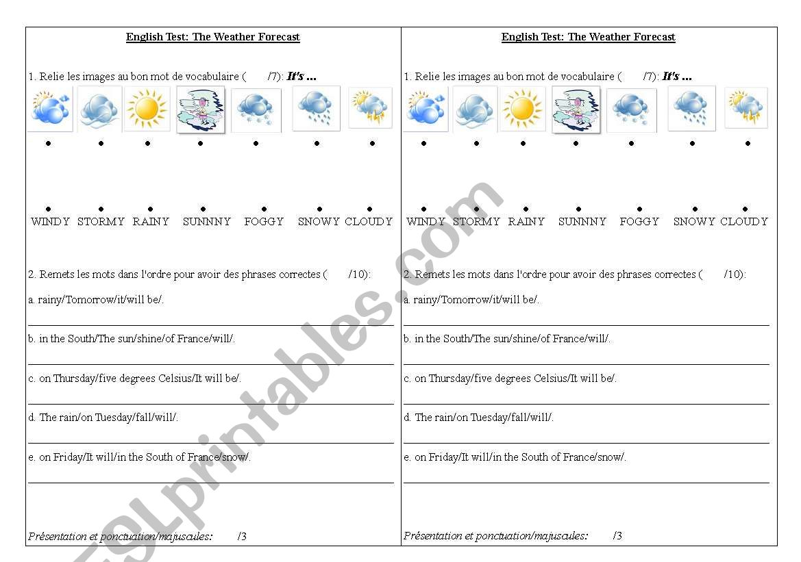 Weather Test worksheet