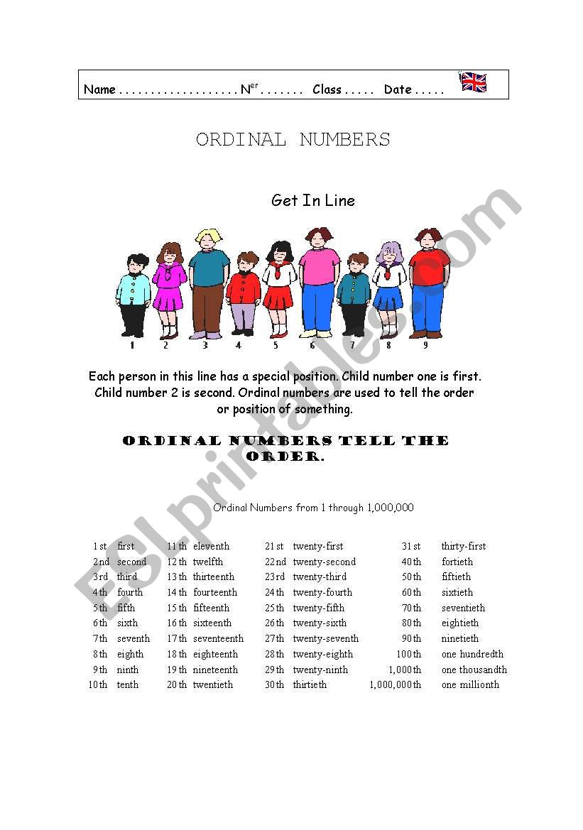 Ordinal Numbers worksheet